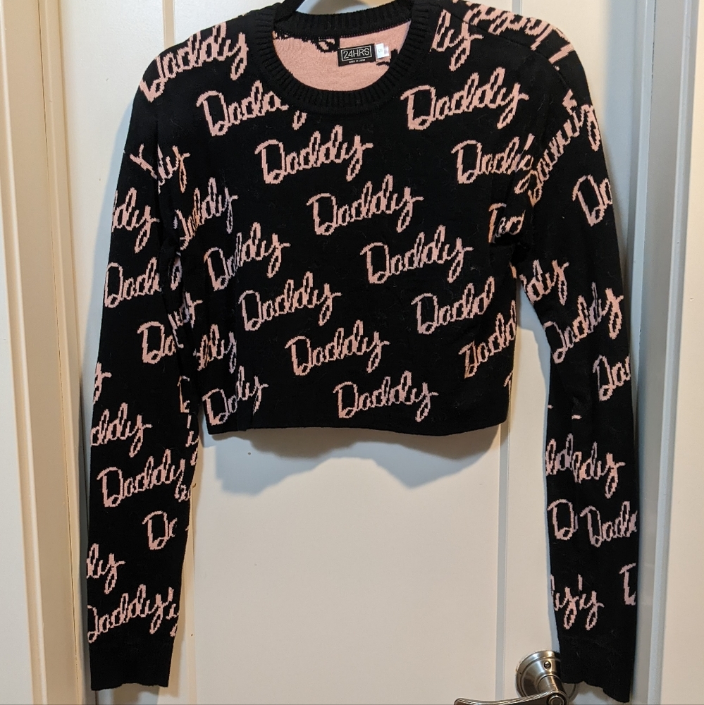 24HRs Black and Baby Pink "Daddy" Cropped Sweater